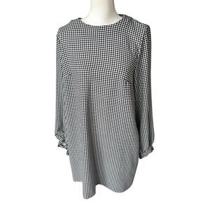 HM black white gingham shift dress 3/4 sleeves bows women size 10 preppy classic